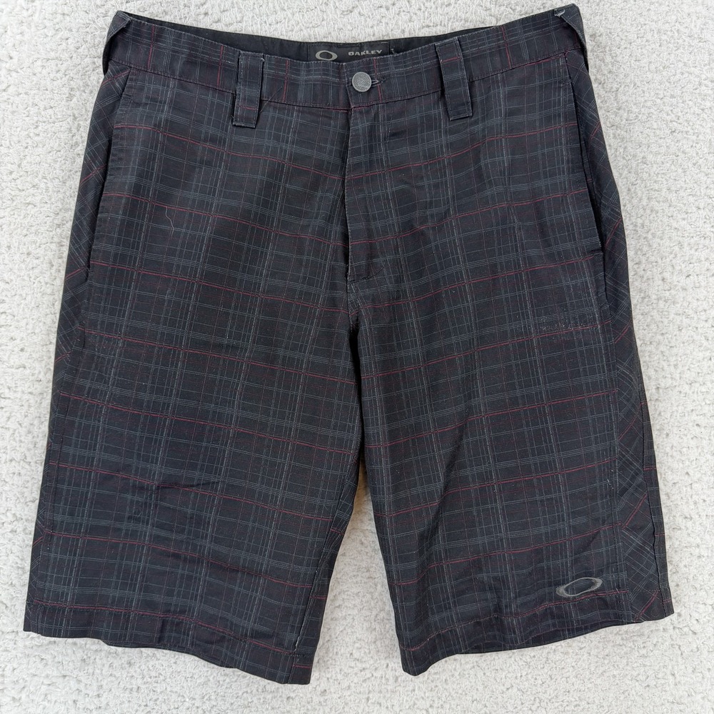 Oakley Shorts Mens 32 Black Plaid Microfiber Chino Skater Surf Casual Summer